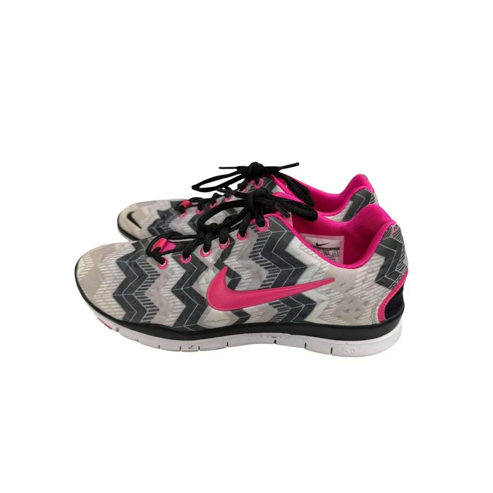 Nike Free 5.0 Womens Training Shoes White Pink Gray Chevron Sneakers‎ Sz 7.5